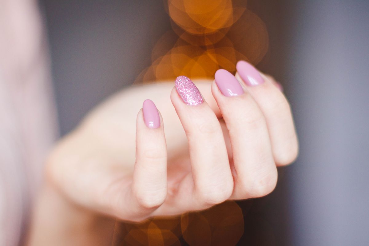 Pink glitter gel manicure